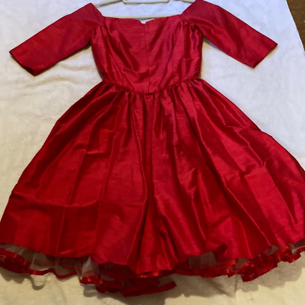 Handmade Red Silk Flared Dress